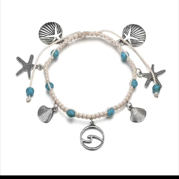 Ankle Bracelet Beach 🏖️🩵 Charms Braided Starfish & Shells NWT - Picture 4 of 12